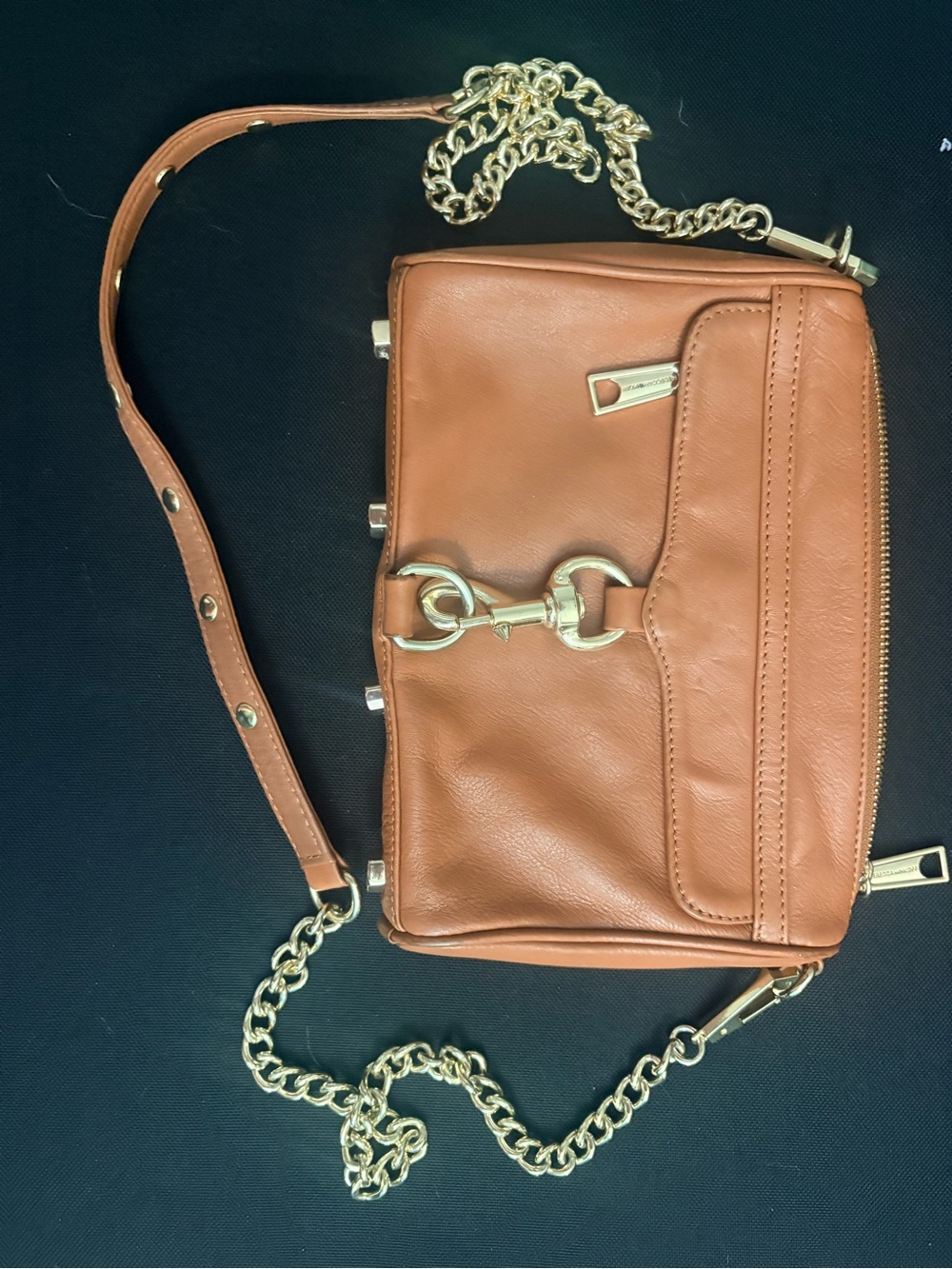 Rebecca Minkoff Cognac Leather Crossbody with Gold Chain
